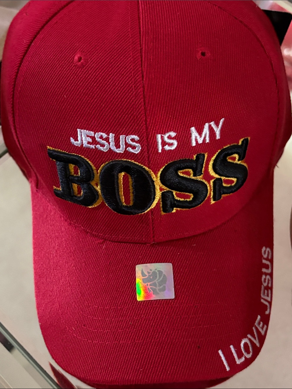 Red "Jesus Is My Boss" Embroidered Baseball Cap